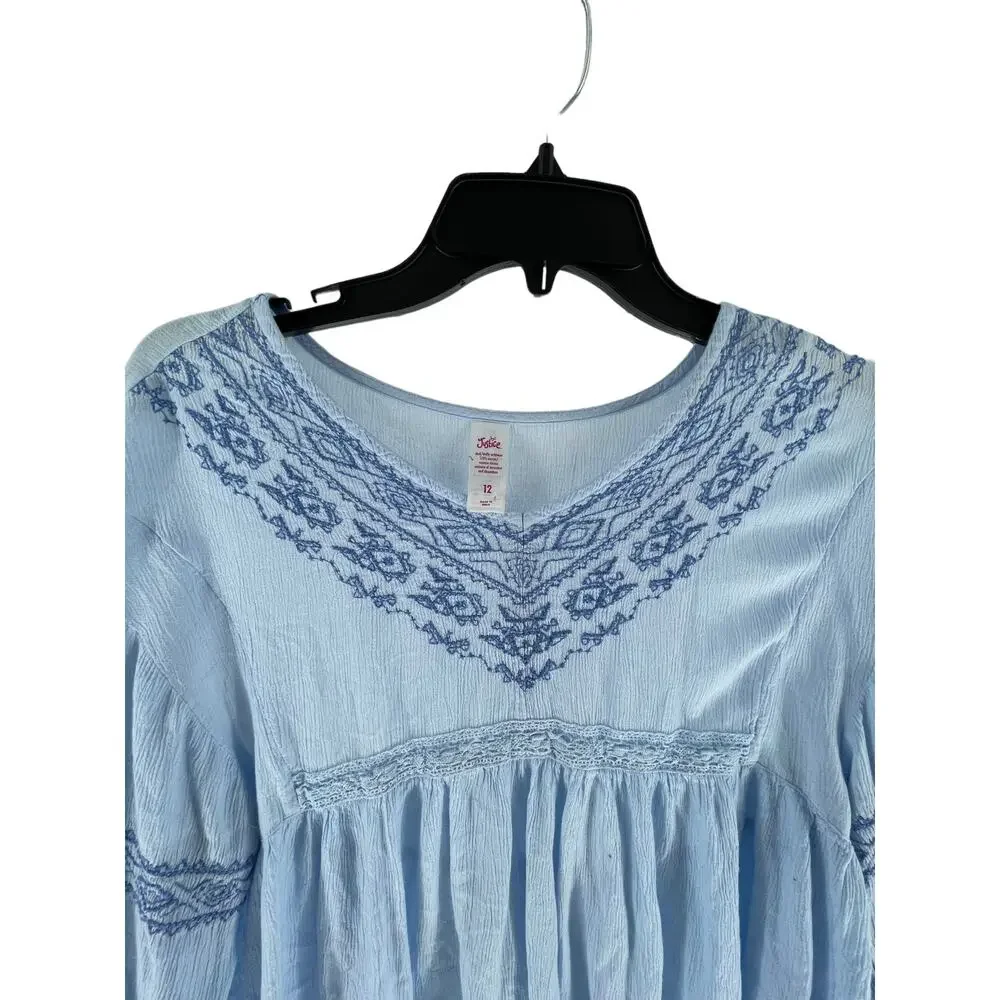 Justice Girls Blue Embroidered Long Sleeve Top Youth Size 12